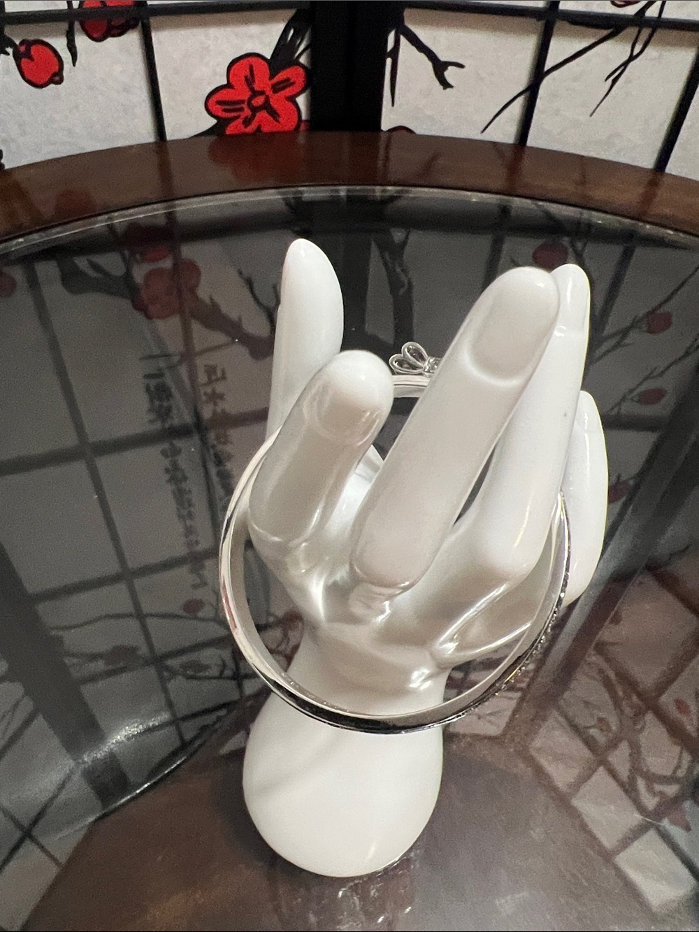 kate spade Silver Crystal Bow Hinged Bangle Bracelet - Picture 2 of 6